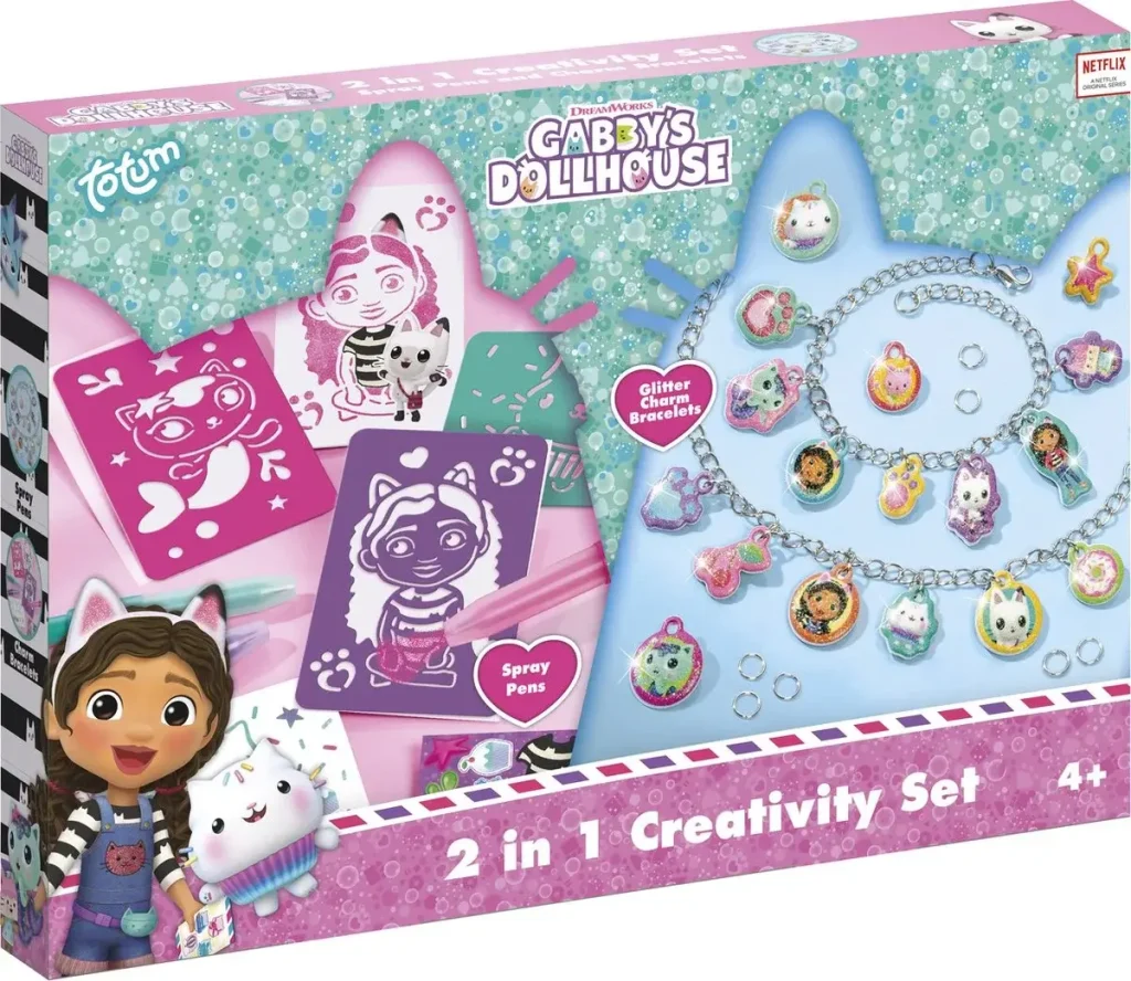 Set 2 in 1 Gabby's Dollhouse - Bratari cu pandantive & carioci de suflat Totum