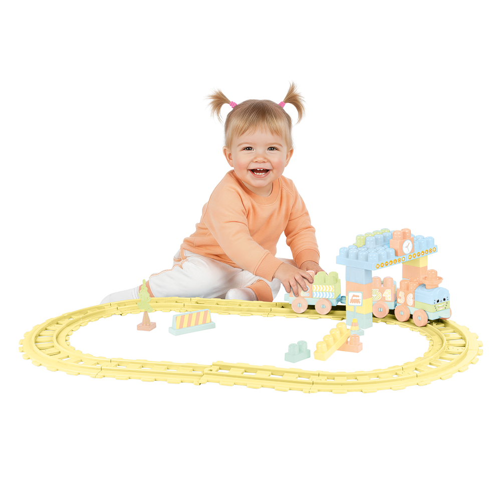 Set de constructii cu trenulet - 58 piese (pastel) DOLU