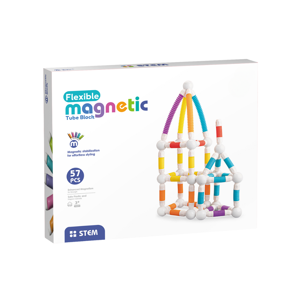 Set de constructie STEM magnetic - Tuburi flexibile (57 piese) Bufnitel