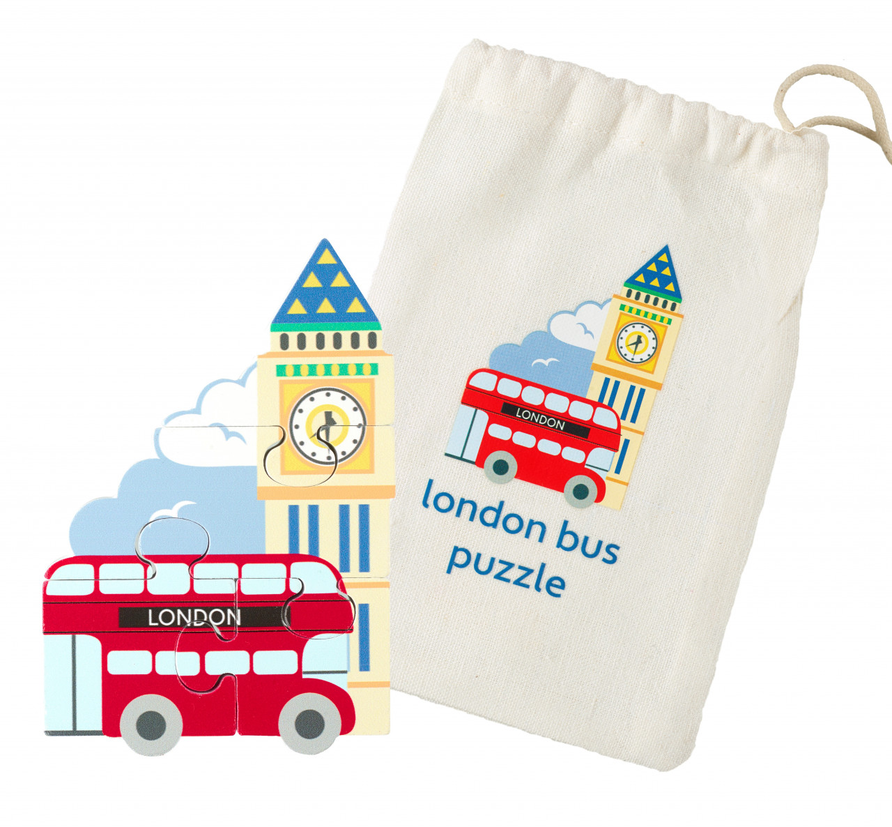Jucarie Montessori mini puzzle din lemn autobuzul londonez, Orange Tree Toys - imagine 3
