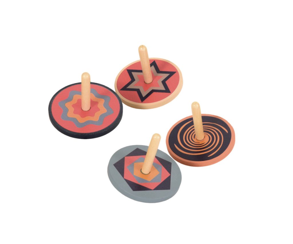 Titirez colorat din lemn cu desene grafice