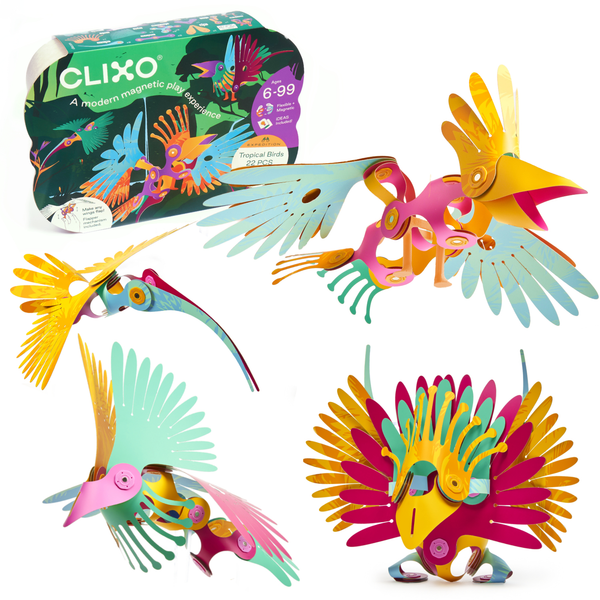 Clixo® joc magnetic de construit - Pasari tropicale (22 piese)