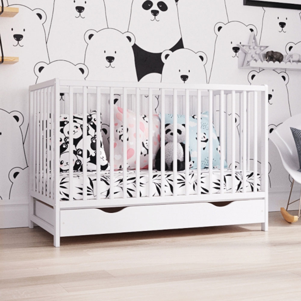 Patut copii din lemn Hubners Dominic 120x60 cm alb cu sertar - imagine 2
