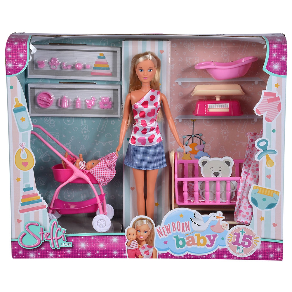 Set Simba Steffi Love New Born Baby Set papusa 29 cm, 1 bebelus si accesorii - imagine 7