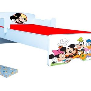 Pat copii Mickey si prietenii 130*60 cu saltea inclusa