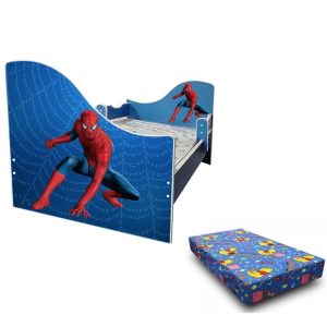 Junior Spider albastru cu saltea inclusa