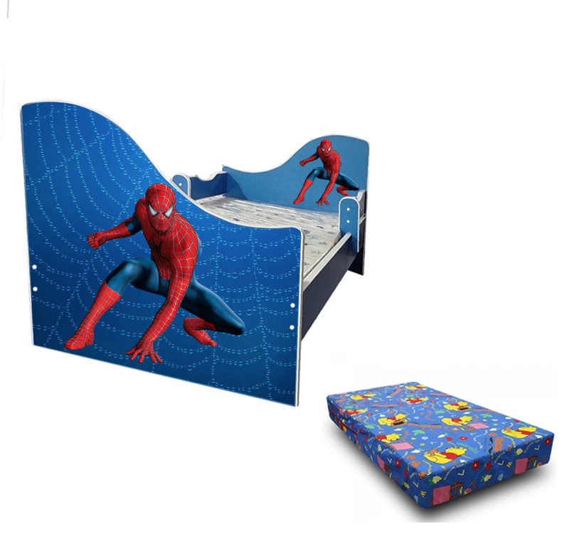 Junior Spider albastru cu saltea inclusa