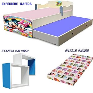 Pat copii dublu Minnie si Mickey cu saltele incluse