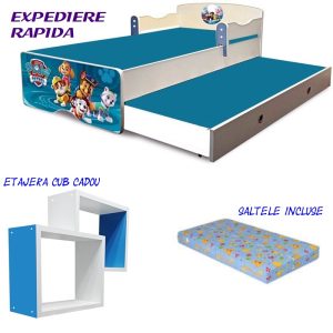 Pat copii dublu Paw Patrol cu saltele incluse