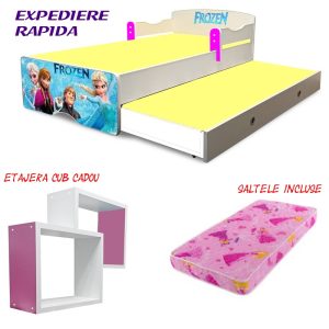 Pat copii dublu Frozen cu saltele incluse