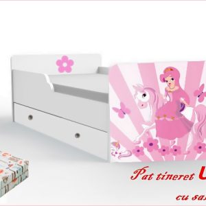 Pat tineret Unicorn cu saltea si sertar