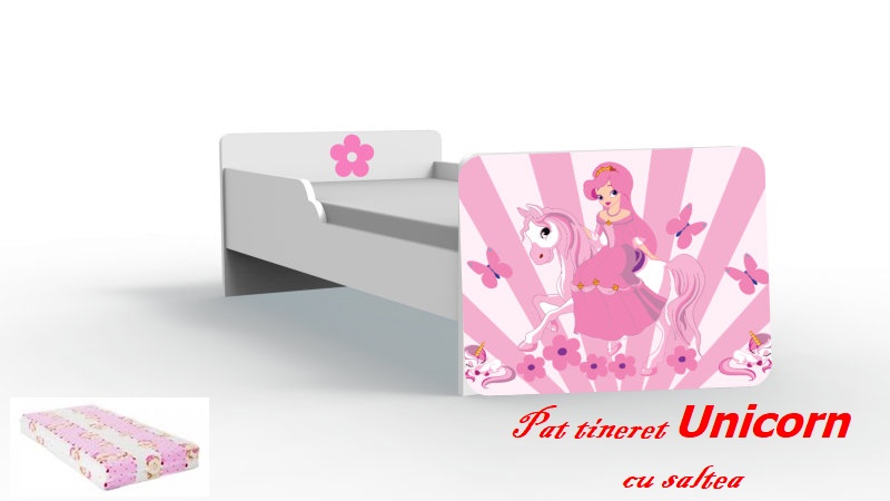 Pat tineret Unicorn cu saltea
