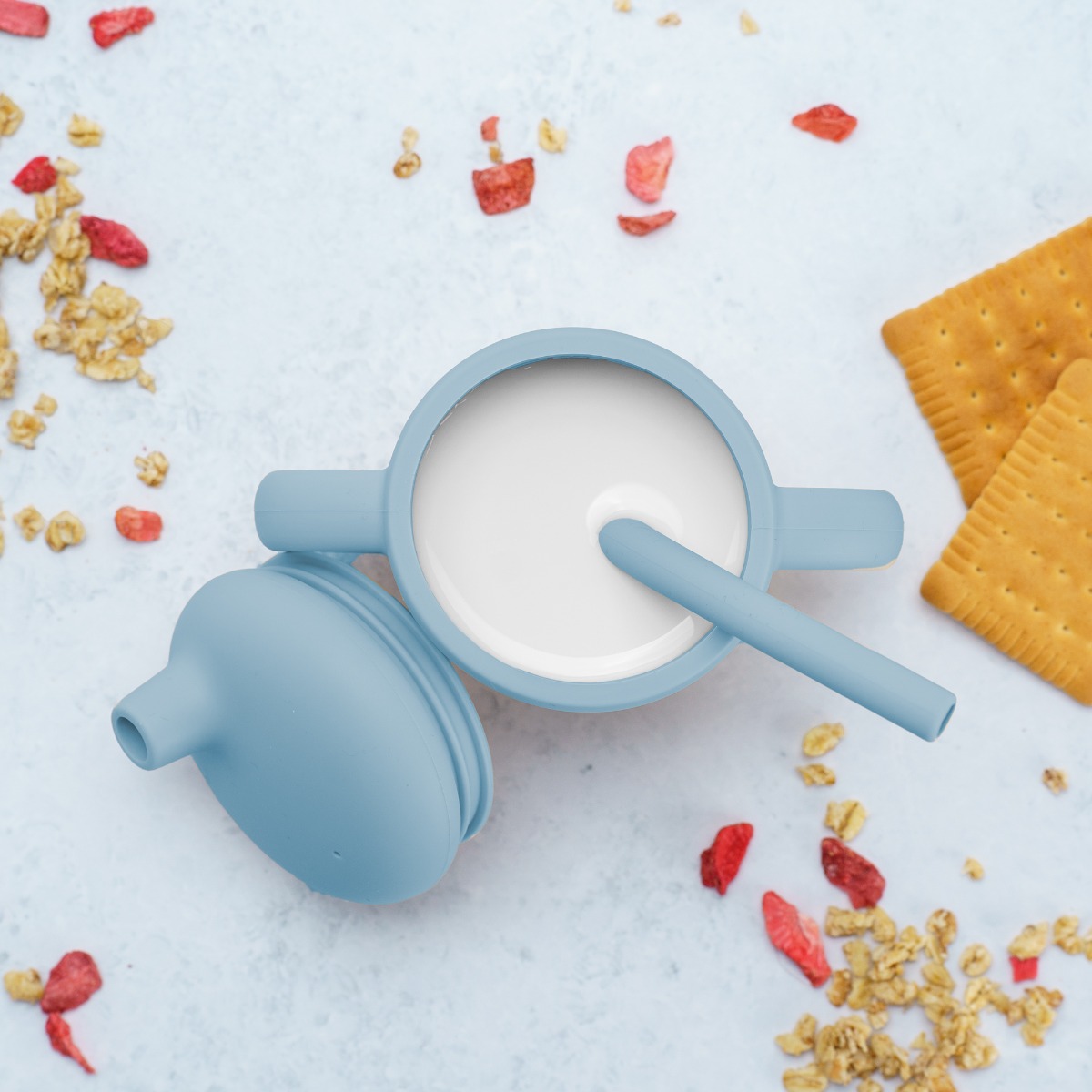 Cana din silicon cu pai, AppeKids - Aqua Blue - imagine 4