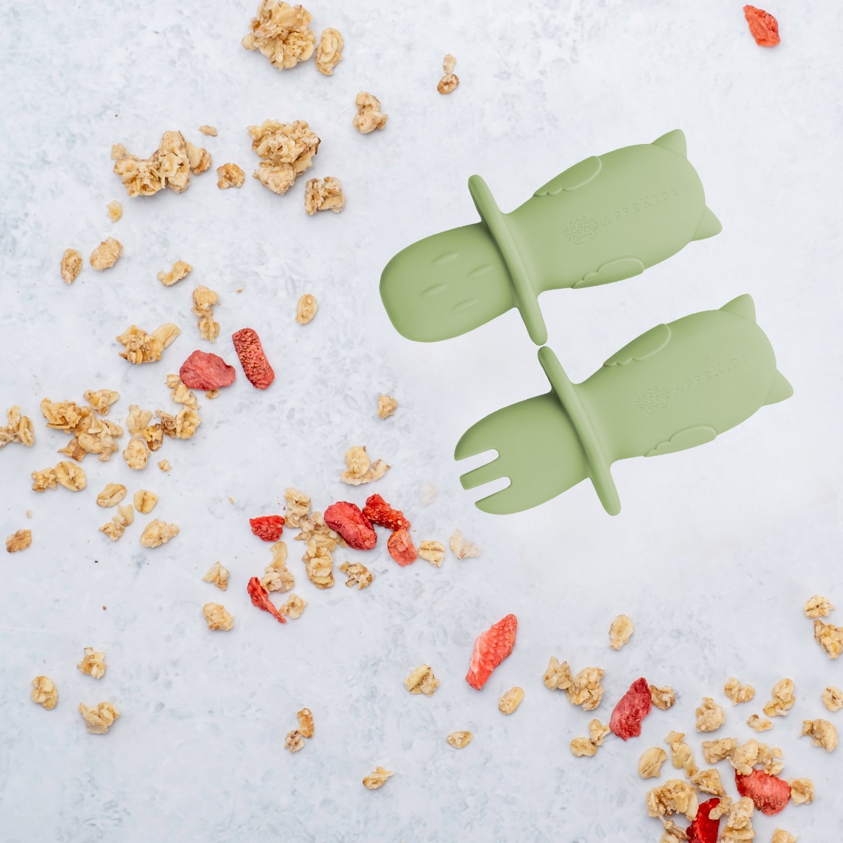 Set Tacamuri din silicon, AppeKids, OWL - Raw Green - imagine 4