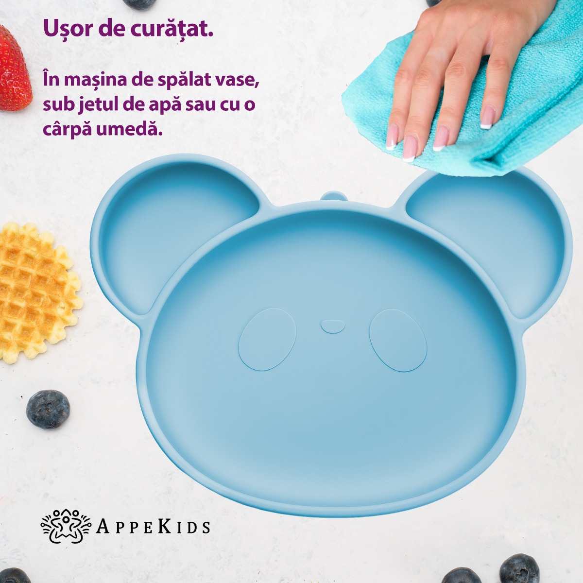 Farfurie din silicon cu ventuza, AppeKids, Panda - Aqua Blue - imagine 4