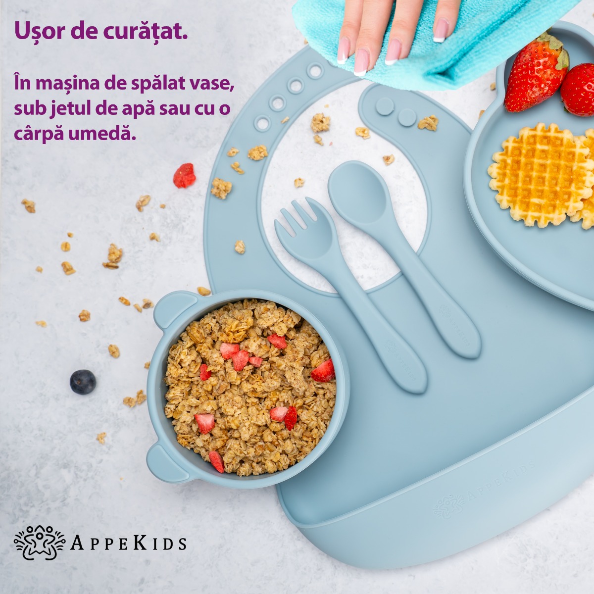 Set Diversificare, AppeKids, 100% Silicon, Panda - Aqua Blue - imagine 5