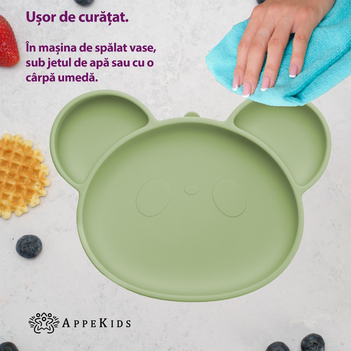 Farfurie din silicon cu ventuza, AppeKids, Panda - Raw Green - imagine 4