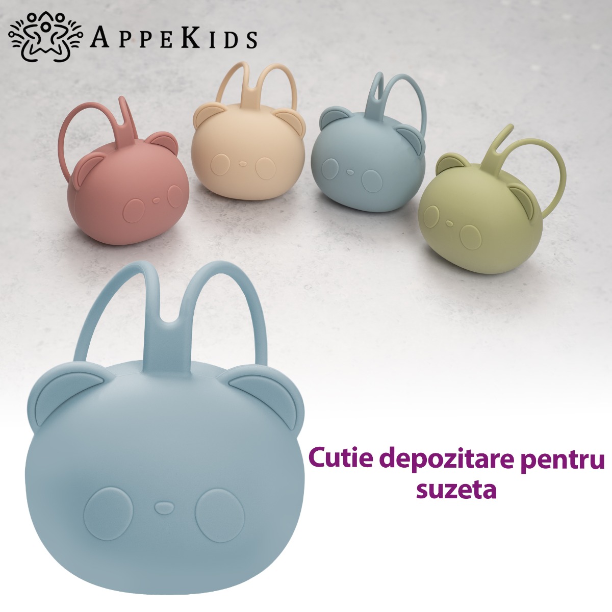 Suport pentru suzeta din silicon, AppeKids, The Little Bear - Aqua Blue - imagine 4