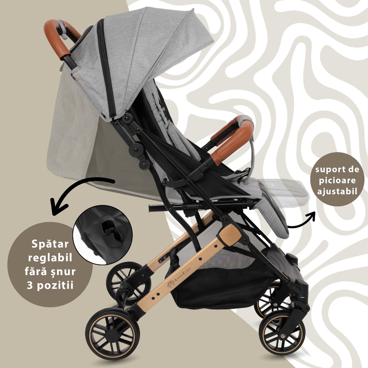 Carucior Sport AppeKids Travel, Ultracompact, Tip Troller - Grey - imagine 5
