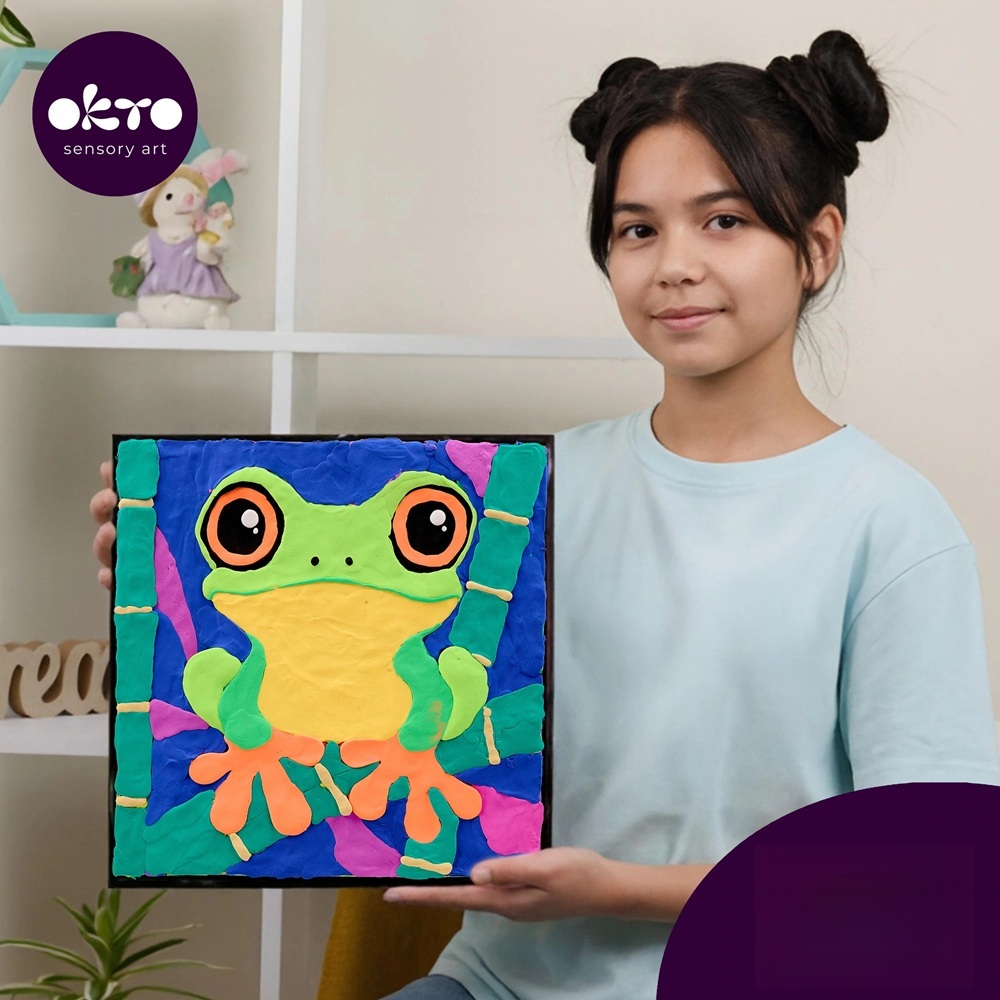 Set pictura cu argila usoara, 29*29 cm - Frog - imagine 4