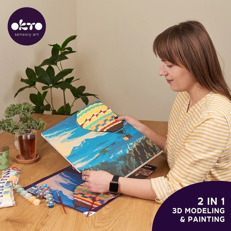 Set pictura si modelare 3D cu argila usoara, 30*40 cm - Hot Air Balloon flight - imagine 3