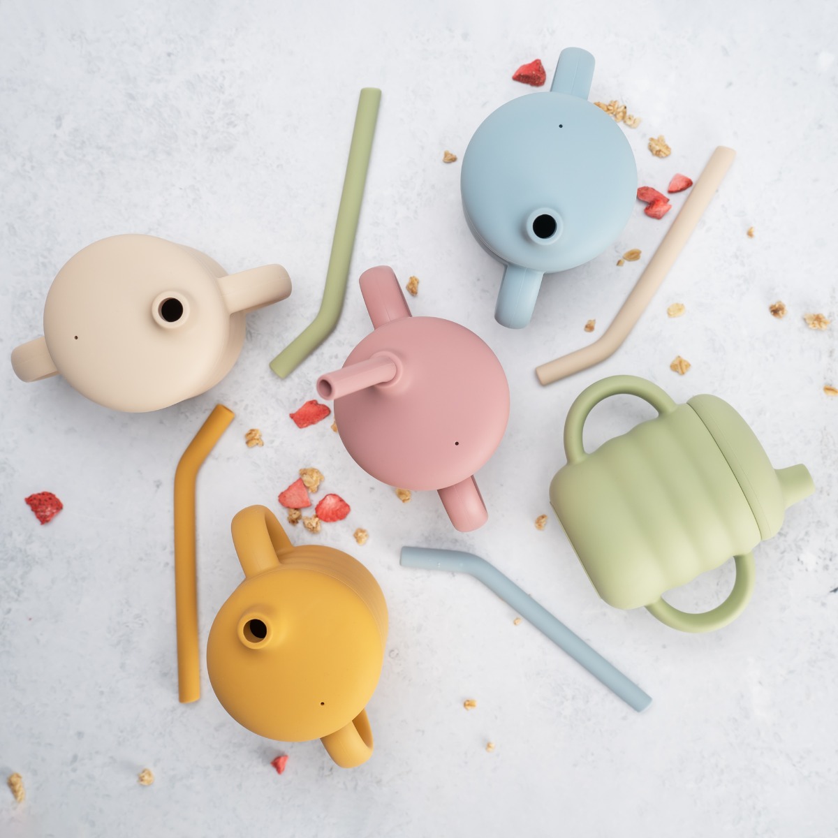 Cana din silicon cu pai, AppeKids - Aqua Blue - imagine 5